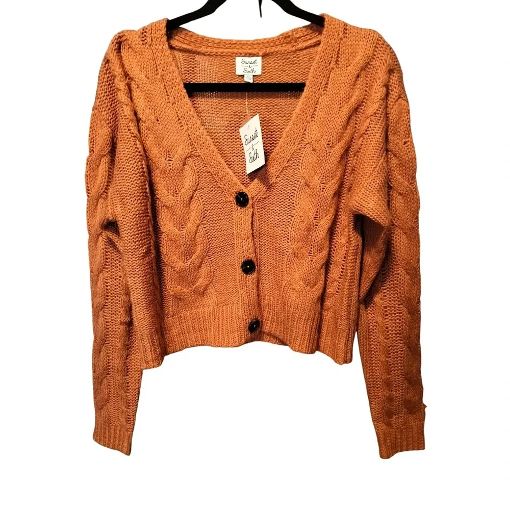 Sunset and‎ Sixth Orange Cable Knit Sweater Skirt Set Size Medium